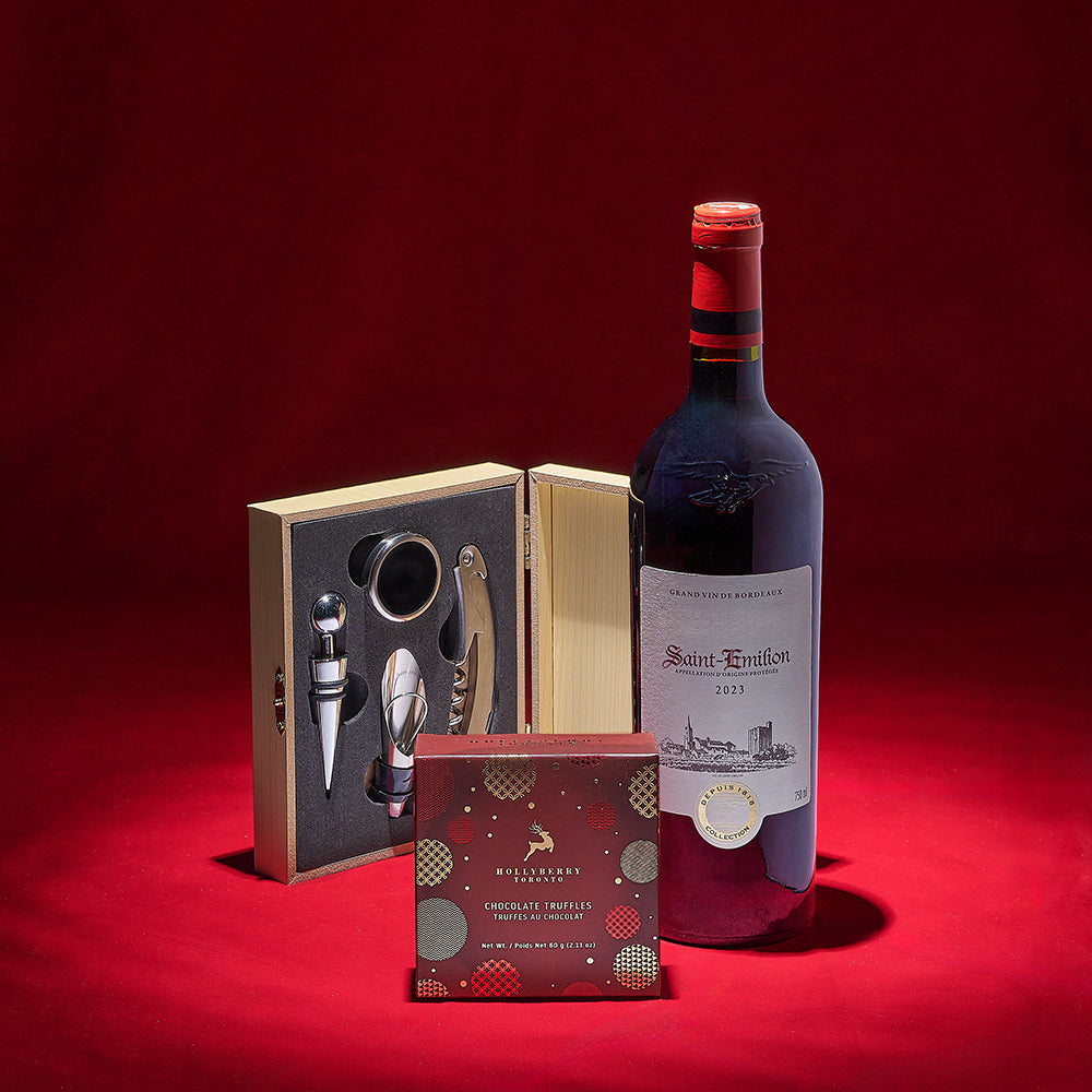 Holiday Wine Gift Basket with Hollyberry Maple Truffles – how the gift is presented