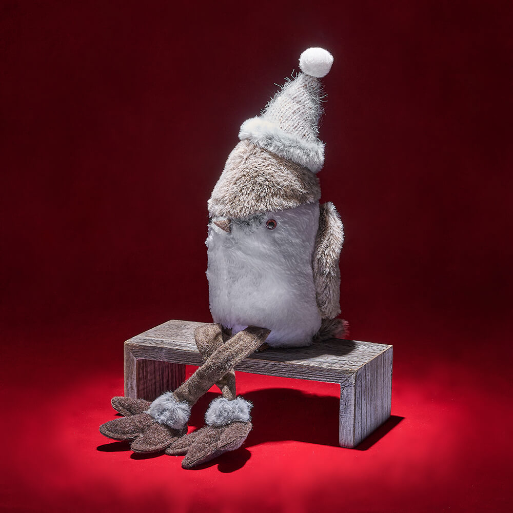 Festive Grey Sparrow Plush – how the gift is presented