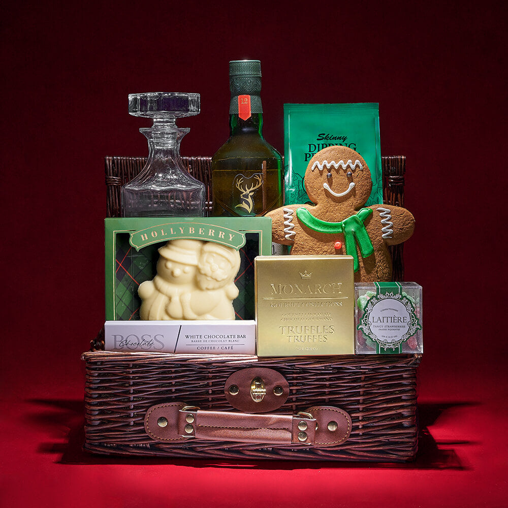 Cozy Winter Spirits Gift Basket, chocolate gift, chocolate, whiskey gift, whiskey, liquor gift, liquor, christmas gift, christmas