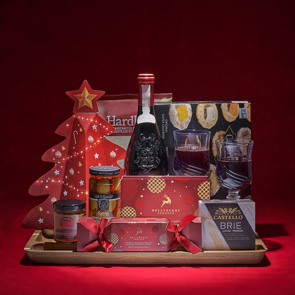 Holiday Wine Gift Basket Featuring Gourmet Crackers and Beet Chips – how the gift is presented