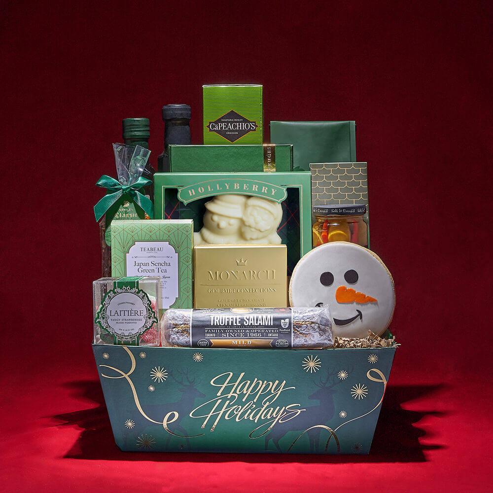 Holiday Crackers and Truffle Salami Gift Basket – how the gift is presented