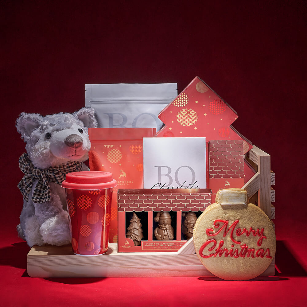 Holiday Chocolate Truffles and Cocoa Basket – how the gift is presented
