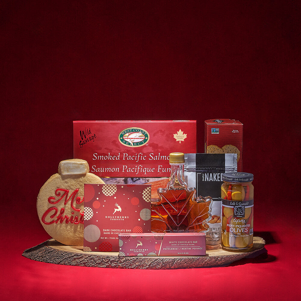 Smoked Salmon and Snack Gift Basket – how the gift is presented