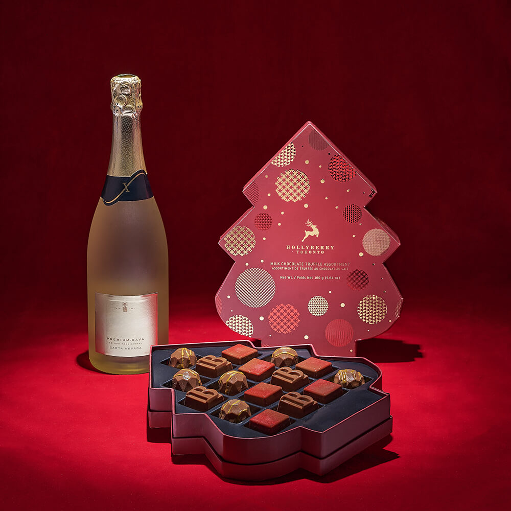 Christmas Tree Sparkling Wine Gift Set – how the gift is presented