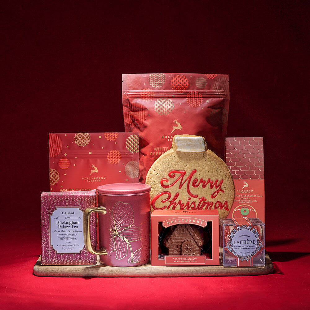 Seasonal Christmas Chocolate Gift Box with Teabeau Tea and Mug – how the gift is presented