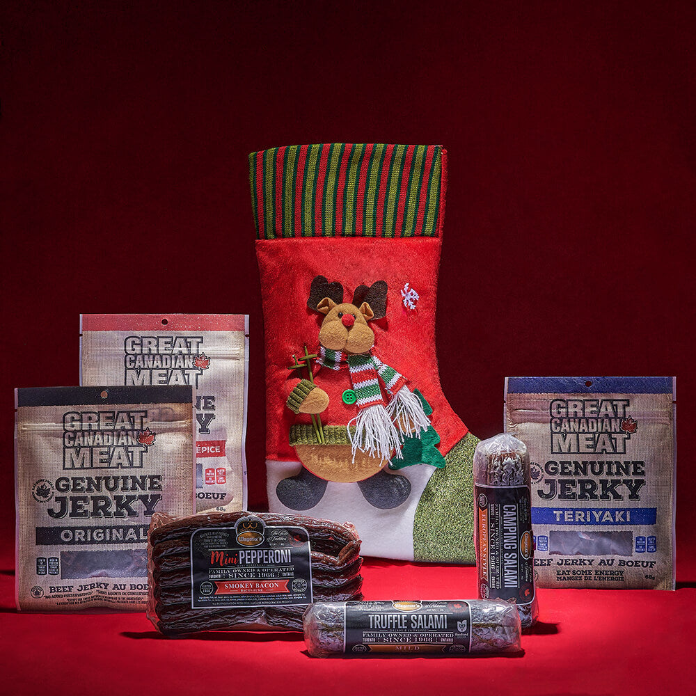 Reindeer Stocking with Assorted Jerky – how the gift is presented
