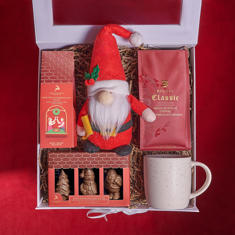 Santa Plush and Holiday Treat Box – how the gift is presented