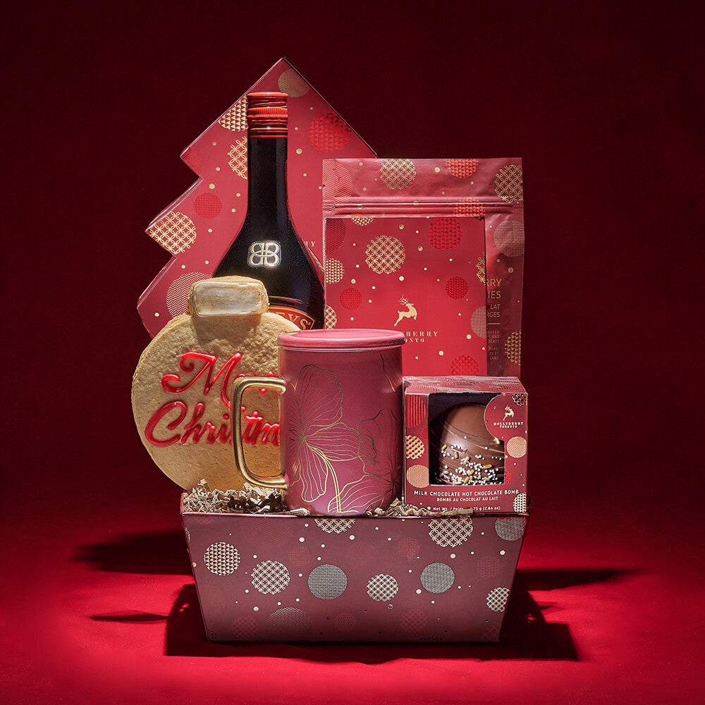 Vodka and Handmade Chocolate Treats Christmas Gift Basket – how the gift is presented