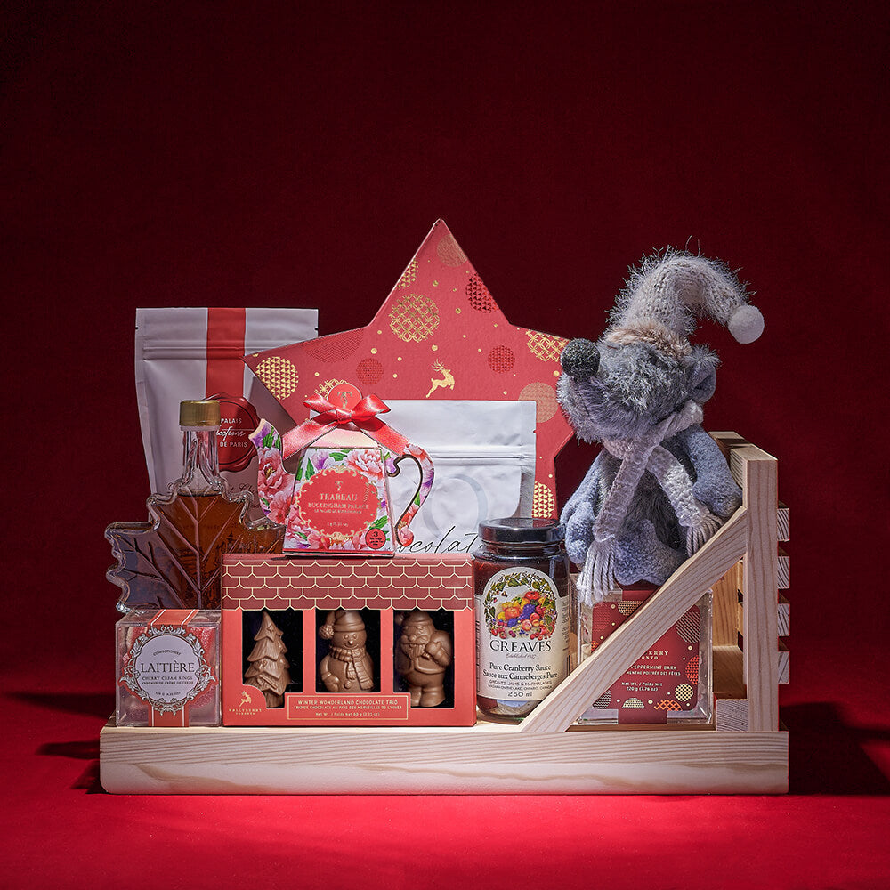 Deluxe Chocolate Truffle Gift Box in Pine Wood Sleigh – how the gift is presented
