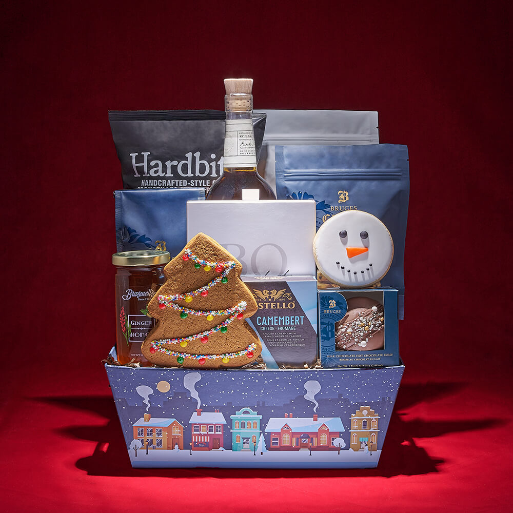 Whiskey with Artisan Sweets Basket – how the gift is presented