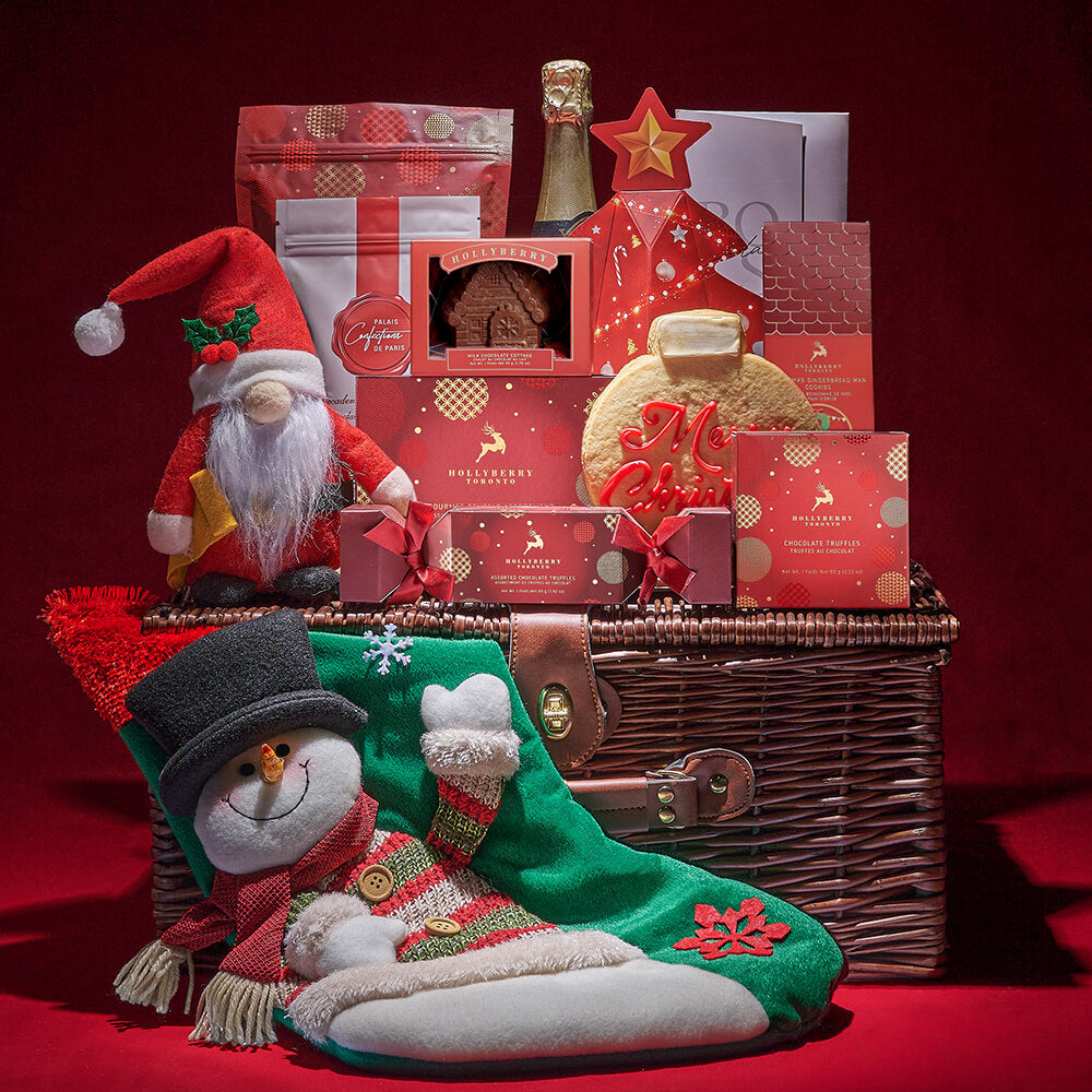 Sparkling Wine Plush Santa Basket – how the gift is presented