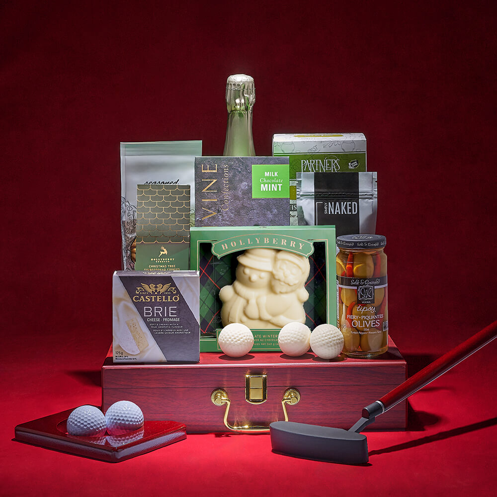 Christmas Sparkling Wine and Golf Kit – how the gift is presented