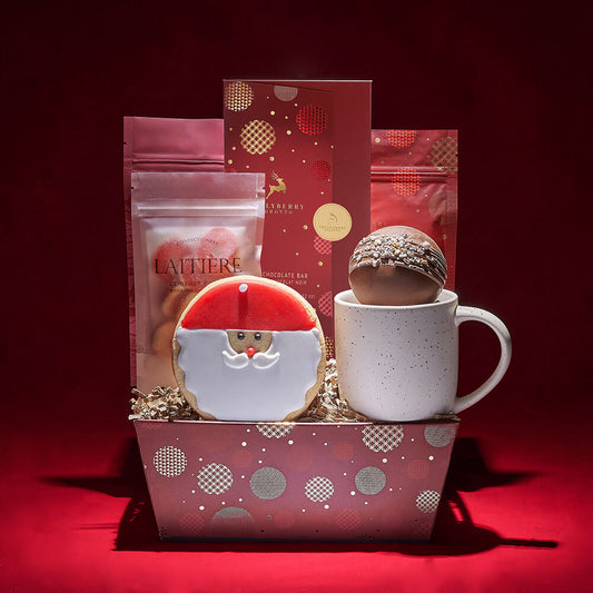 Cocoa Break with Santa Gift Basket, chocolate gift, chocolate, christmas gift, christmas, cookie gift, cookie