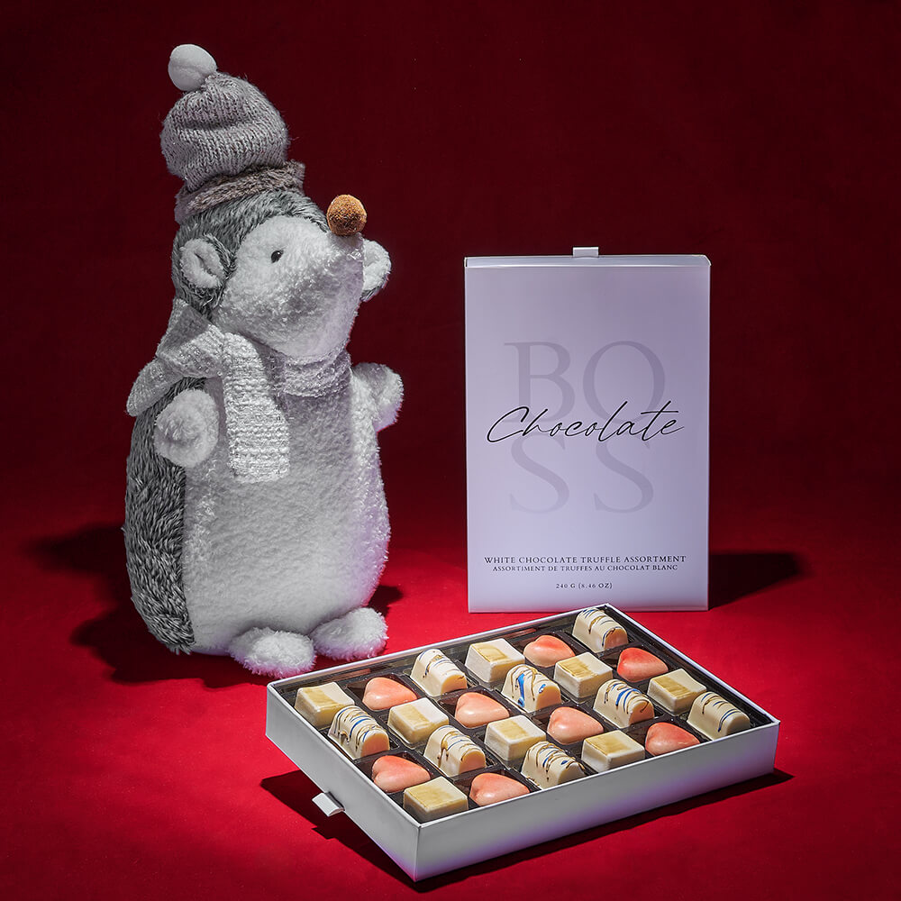 Holiday Hedgehog Plush and Truffles Set – how the gift is presented