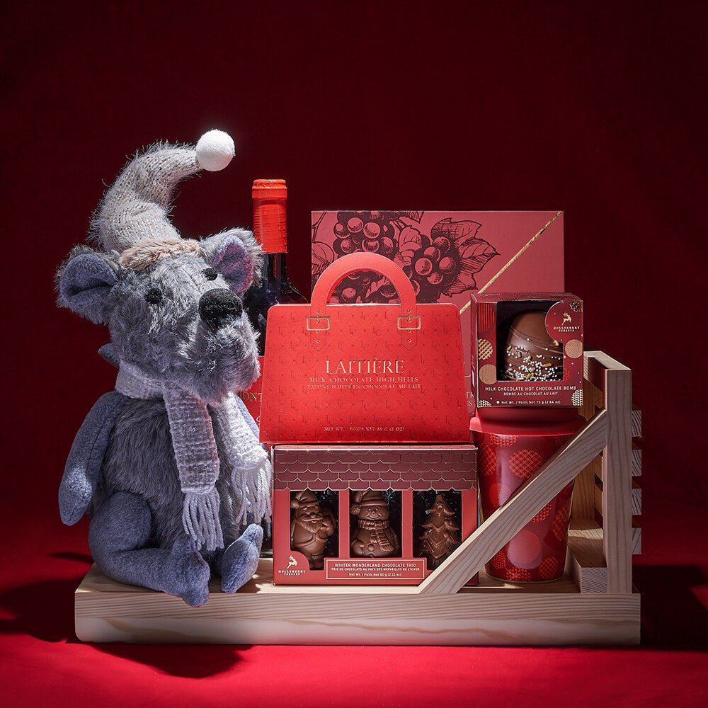 Wine and Truffle Gift Sleigh Basket – how the gift is presented