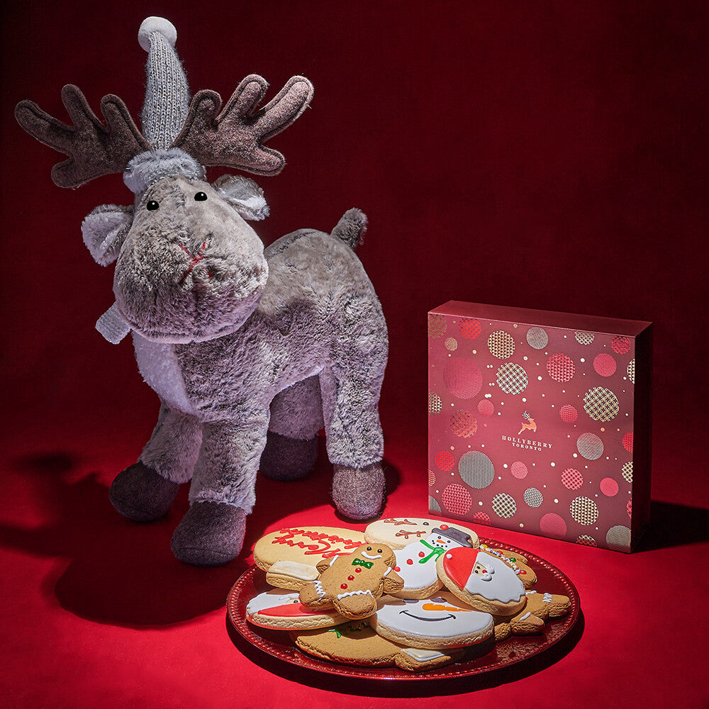 Christmas Cookie Box with Plush Reindeer – how the gift is presented