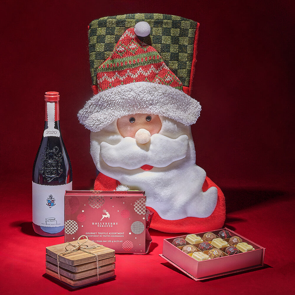 Santa Stocking Wine and Truffle Set – how the gift is presented