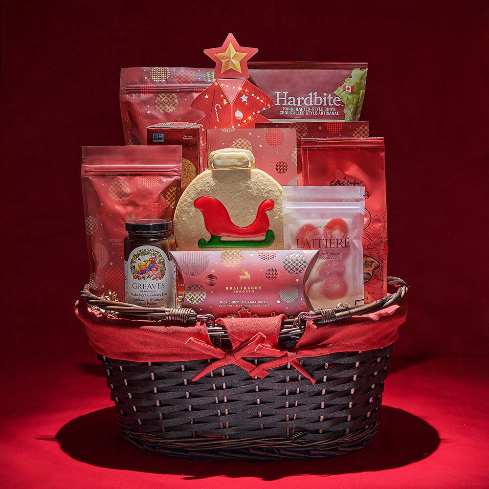 Holiday Season Assorted Gourmet Treats Basket – how the gift is presented