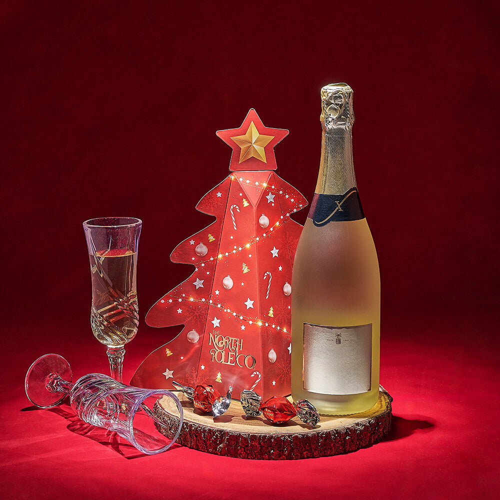 Holiday Sparkling Wine and Chocolate Truffles Christmas Gift – how the gift is presented