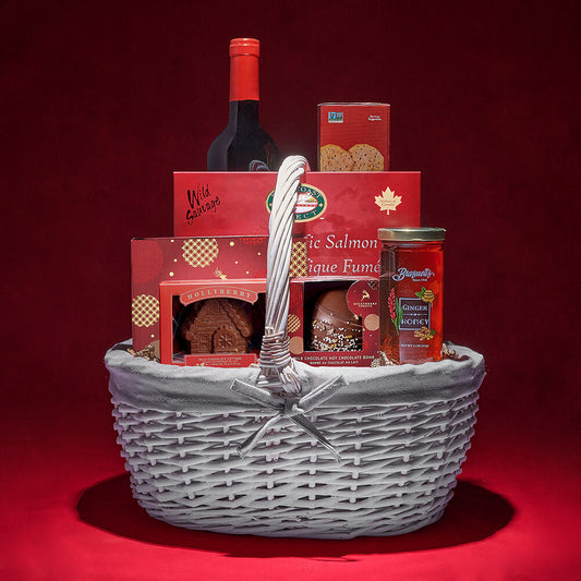 Winter Salmon & Wine Basket, wine gift, wine, gourmet gift, gourmet, christmas gift, christmas