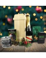 Evergreen Christmas Gift Basket With Champagne