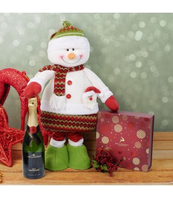 Christmas Chocolate & Tall Snowman Set with Champagne, champagne gift baskets, gourmet gifts, gifts