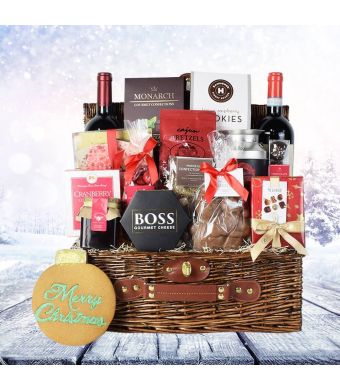 Dashing Through The Snow Wine & Snacks Basket , wine gift baskets, Christmas gift baskets