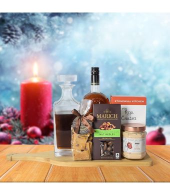 Holiday Liquor Decanter & Treats Gift Basket, liquor gift baskets, Christmas gift baskets
