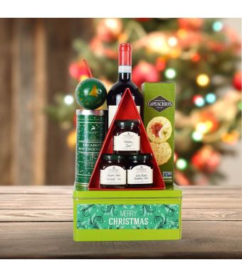 Holiday Wine & Jam Basket, wine gift baskets, Christmas gift baskets