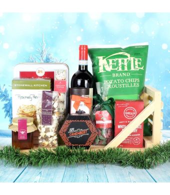 Sleigh Ride Wine & Treats Gift Basket, wine gift baskets, Christmas gift baskets