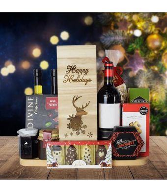 Christmas Wine Box Bounty Basket, wine gift baskets, Christmas gift baskets, gourmet gift baskets
