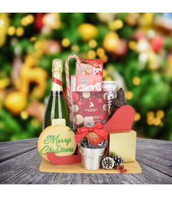 Santa’s Sleigh of Treats with Champagne, champagne gift baskets, Christmas gift baskets
