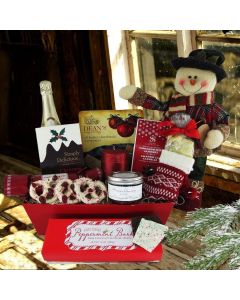 A Traditional Christmas Gift Basket, with Champagne