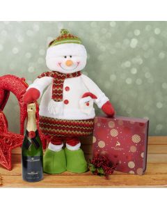 Christmas Chocolate & Tall Snowman Set with Champagne, champagne gift baskets, gourmet gifts, gifts