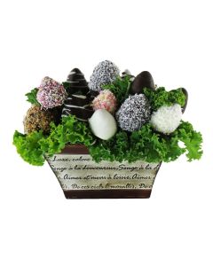 Chocolate Dipped Strawberries in a French Tin Planter